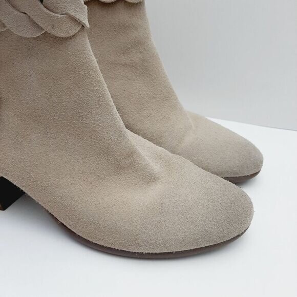 GEOX Respira Suede Ankle Boots Low Heel Side Zippers Beige Sz 7.5 - Picture 5 of 16